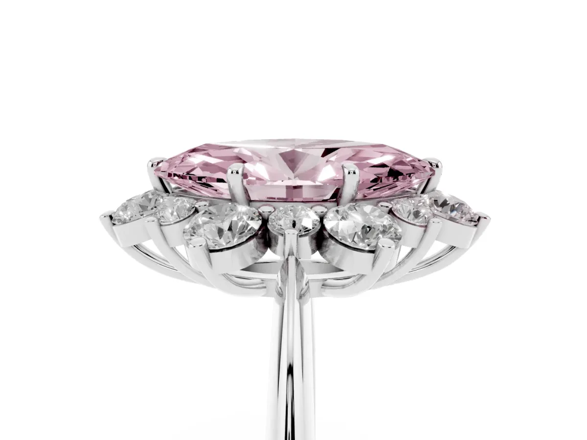 Fancy Pink Marquise Cut Diamond Cluster Halo Ring with Solitaire Band and Four-Prong Setting Silver