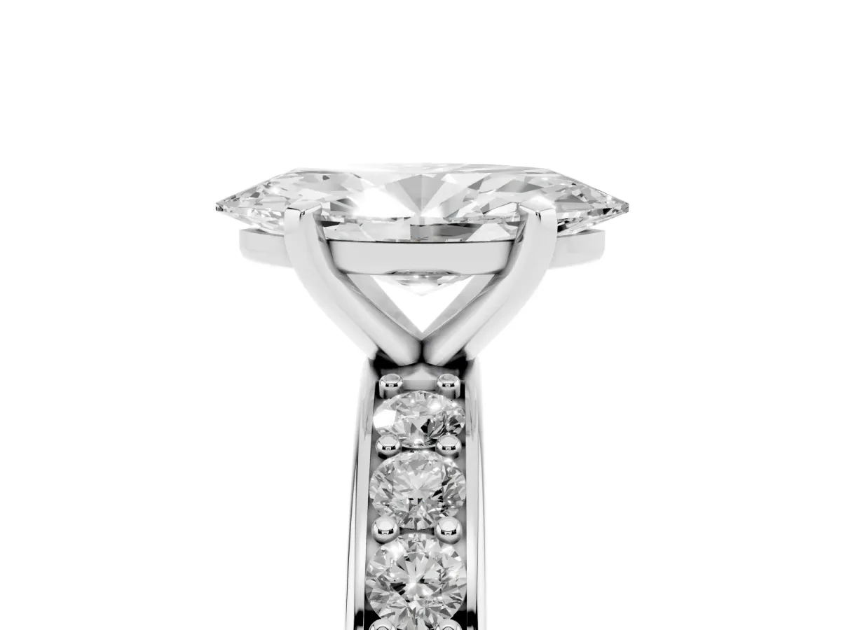 Marquise Cut Diamond Engagement Ring with Channel Set Round Band and Prong Setting Silver