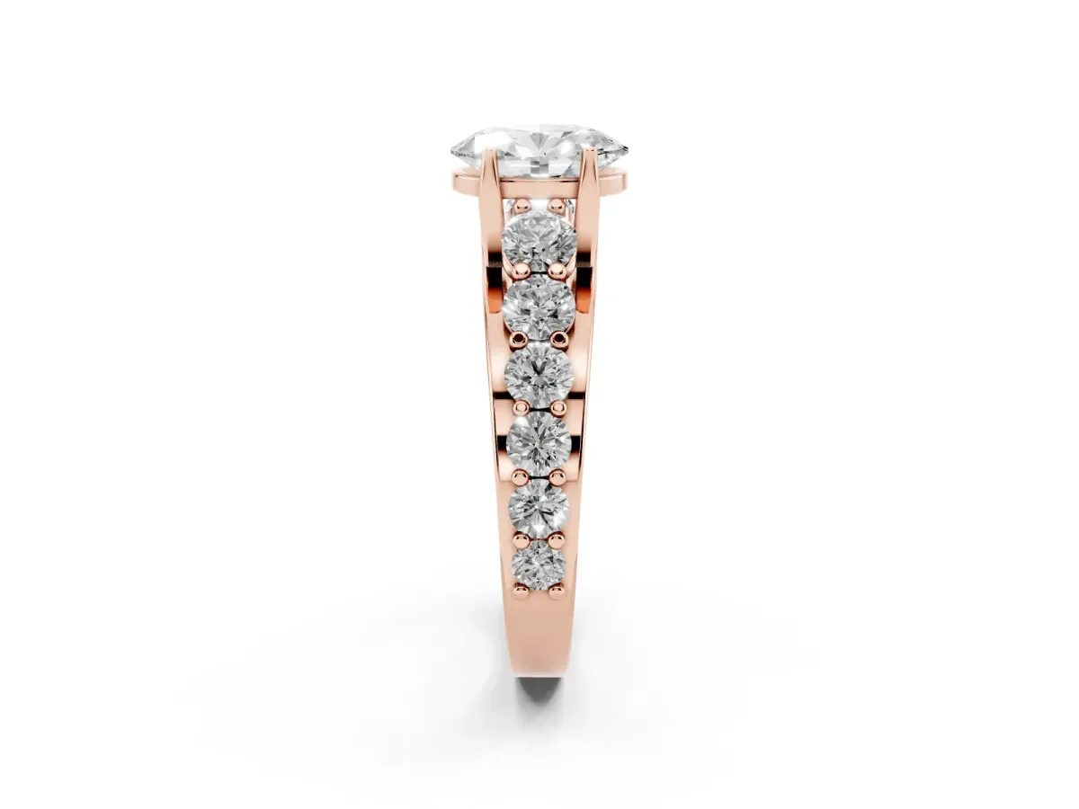 Oval Cut Diamond Engagement Ring with Pavé Band and Four-Prong Setting Rose gold