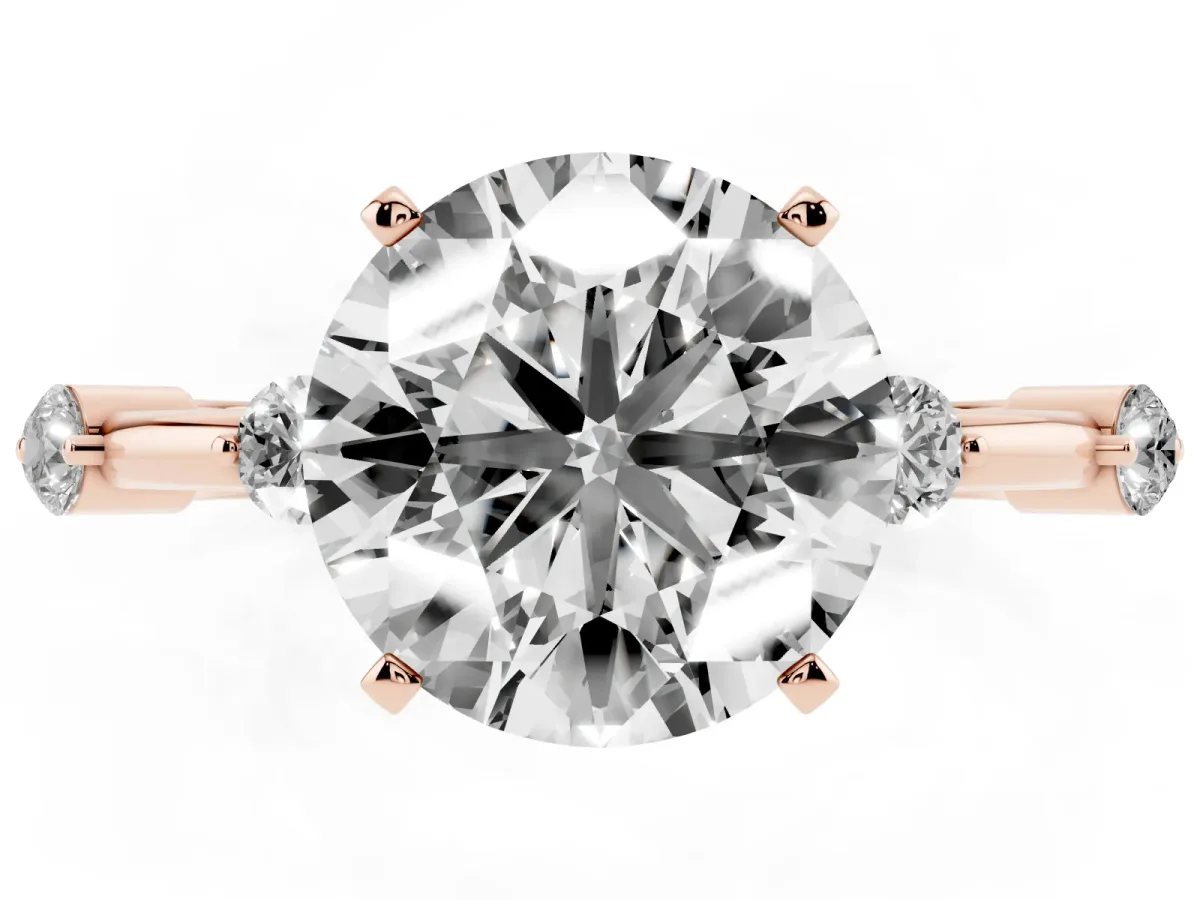 Round Cut Solitaire Diamond Ring with Bezel Set Side Stones and Prong Setting Rose gold