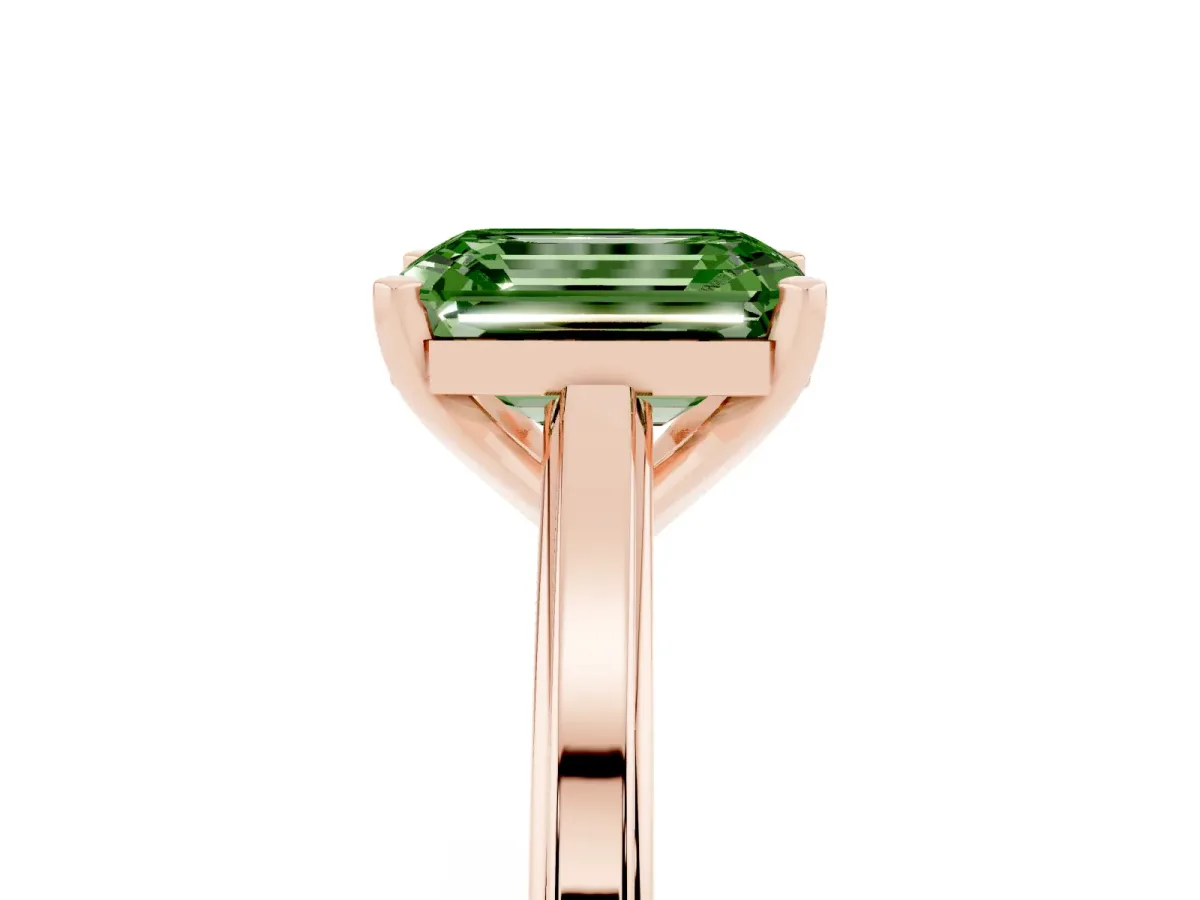 Fancy Green Emerald Cut Solitaire Diamond Ring with Four-Prong Setting and Classic Band Rose gold