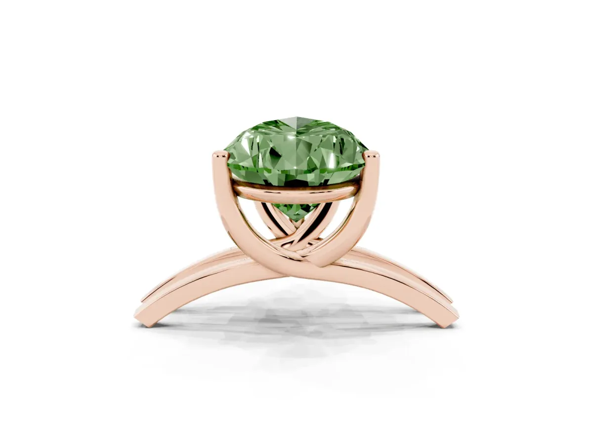 Fancy Green Pear Cut Cut Diamond Solitaire Engagement Ring with Tapered Plain Band and Four-Prong Setting Rose gold