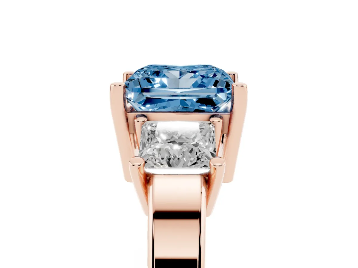 Fancy Blue Three-Stone Princess Cut Cut Solitaire Ring with Prong Setting Rose gold