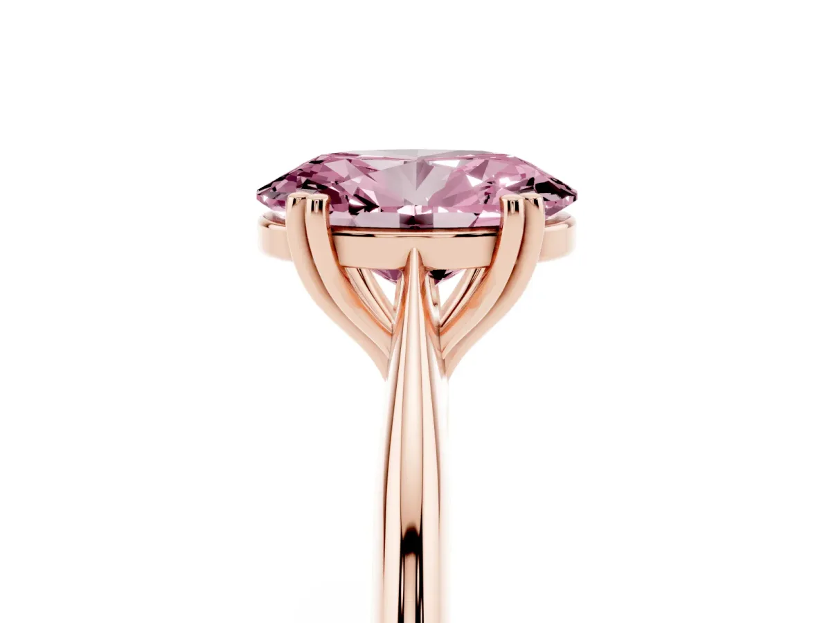 Fancy Pink Oval Cut Solitaire Diamond Ring with Six-Prong Setting and Classic Band Rose gold