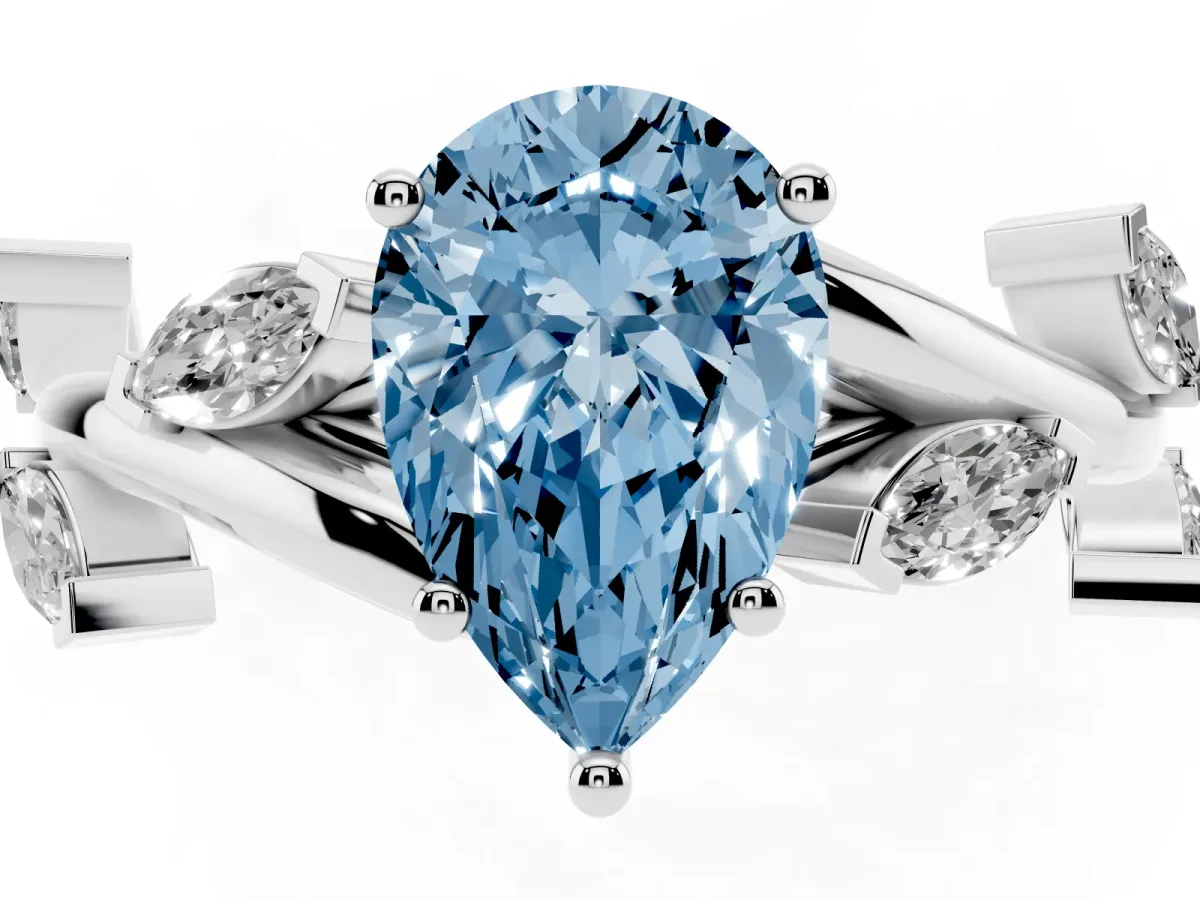 Fancy Blue Pear Cut Solitaire Twisted Band Marquise Accent Prong Setting Ring White gold