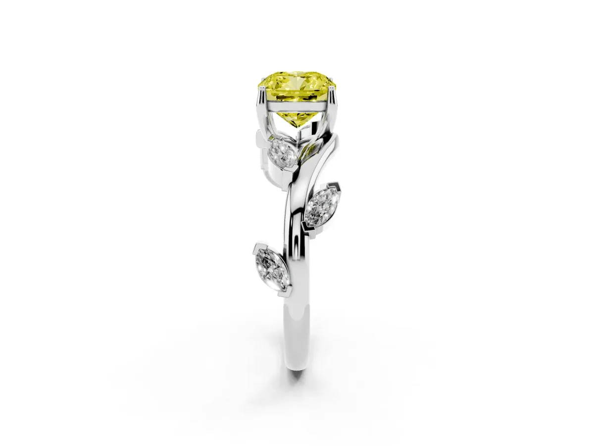 Fancy Yellow Cushion Cut Solitaire Twisted Band Marquise Accent Prong Setting Ring Silver