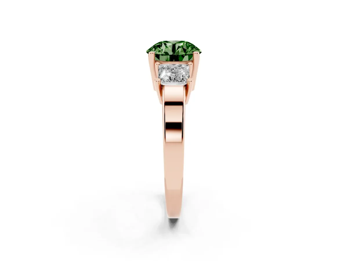 Fancy Green Three-Stone Round Cut Cut Solitaire Ring with Prong Setting Rose gold