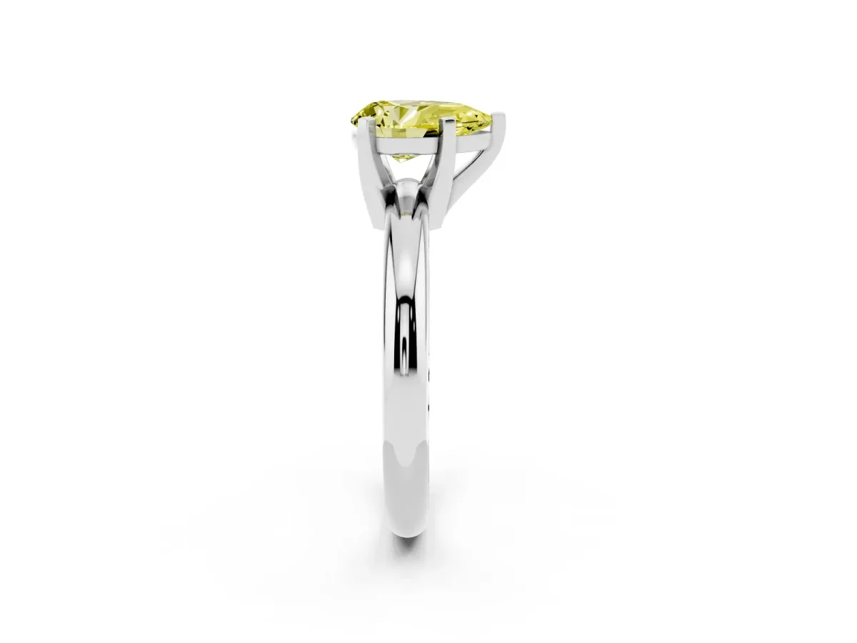 Fancy Yellow Pear Cut Diamond Solitaire Engagement Ring with Round Band and Four-Prong Setting Platinum