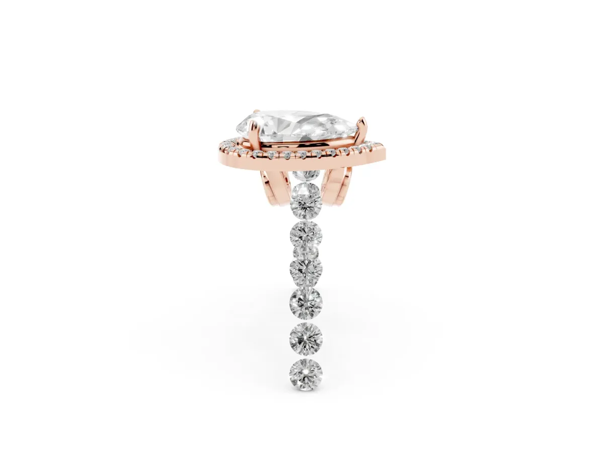 Pear Cut Halo Pavé Diamond Engagement Ring with Four-Prong Setting Rose gold