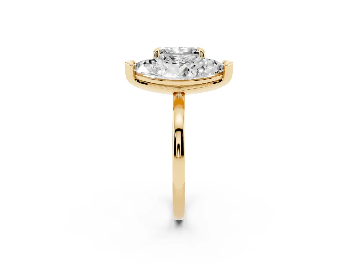 Marquise and Princess Toi Moi Ring with Prong Setting and Plain Band Yellow gold