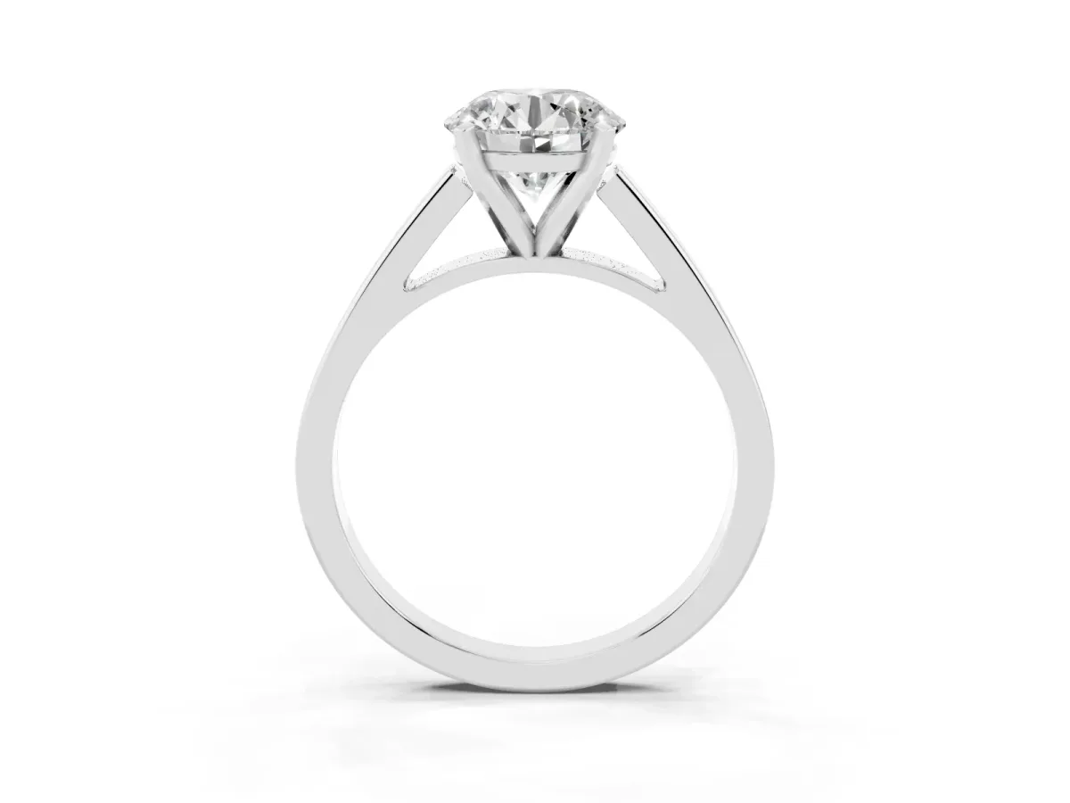 Round Cut Solitaire Engagement Ring with Four-Prong Setting and Tapered Band White gold