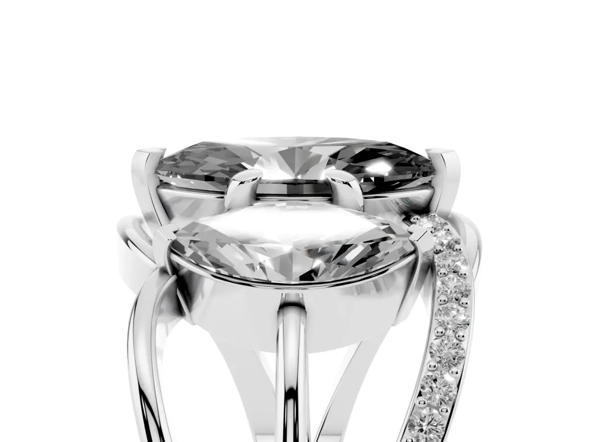 Fancy Black Three-Stone Marquise Cut Cut Diamond Split Shank Prong Set Ring Platinum