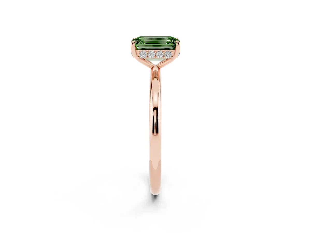 Fancy Green Emerald Cut Solitaire Diamond Ring with a Classic Band and Four-Prong Setting Rose gold