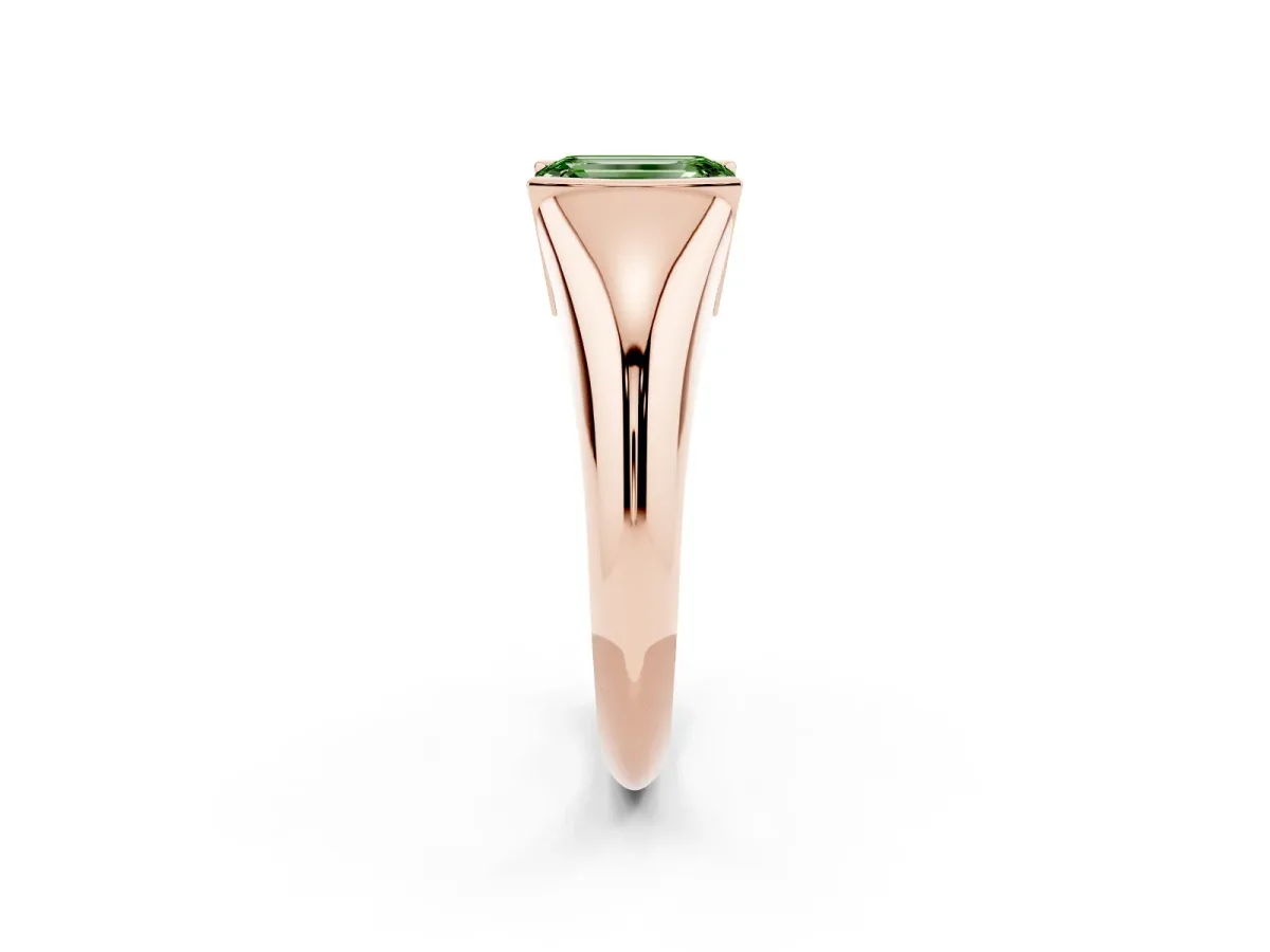 Fancy Green Emerald Cut Solitaire Tension Set Diamond Ring Rose gold