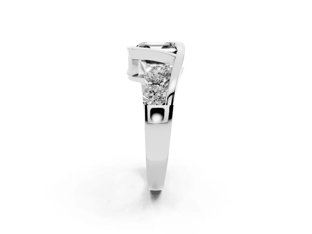Fancy Black Bezel Set Asscher Cut Diamond Bypass Ring with Round Accents Silver