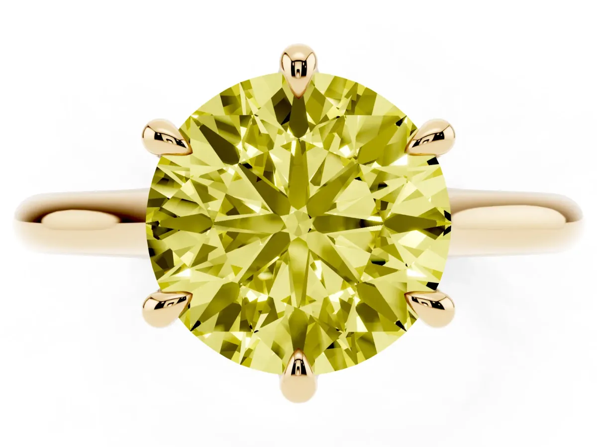 Fancy Yellow Round Cut Solitaire Engagement Ring with Six-Prong Setting and Classic Band Yellow gold