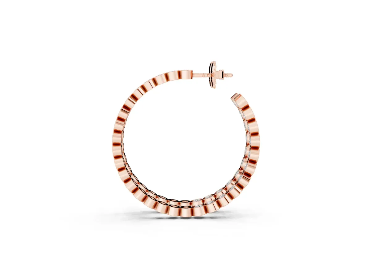 Round Diamond Bezel-Set Inside-Out Large Hoop Earrings Rose gold