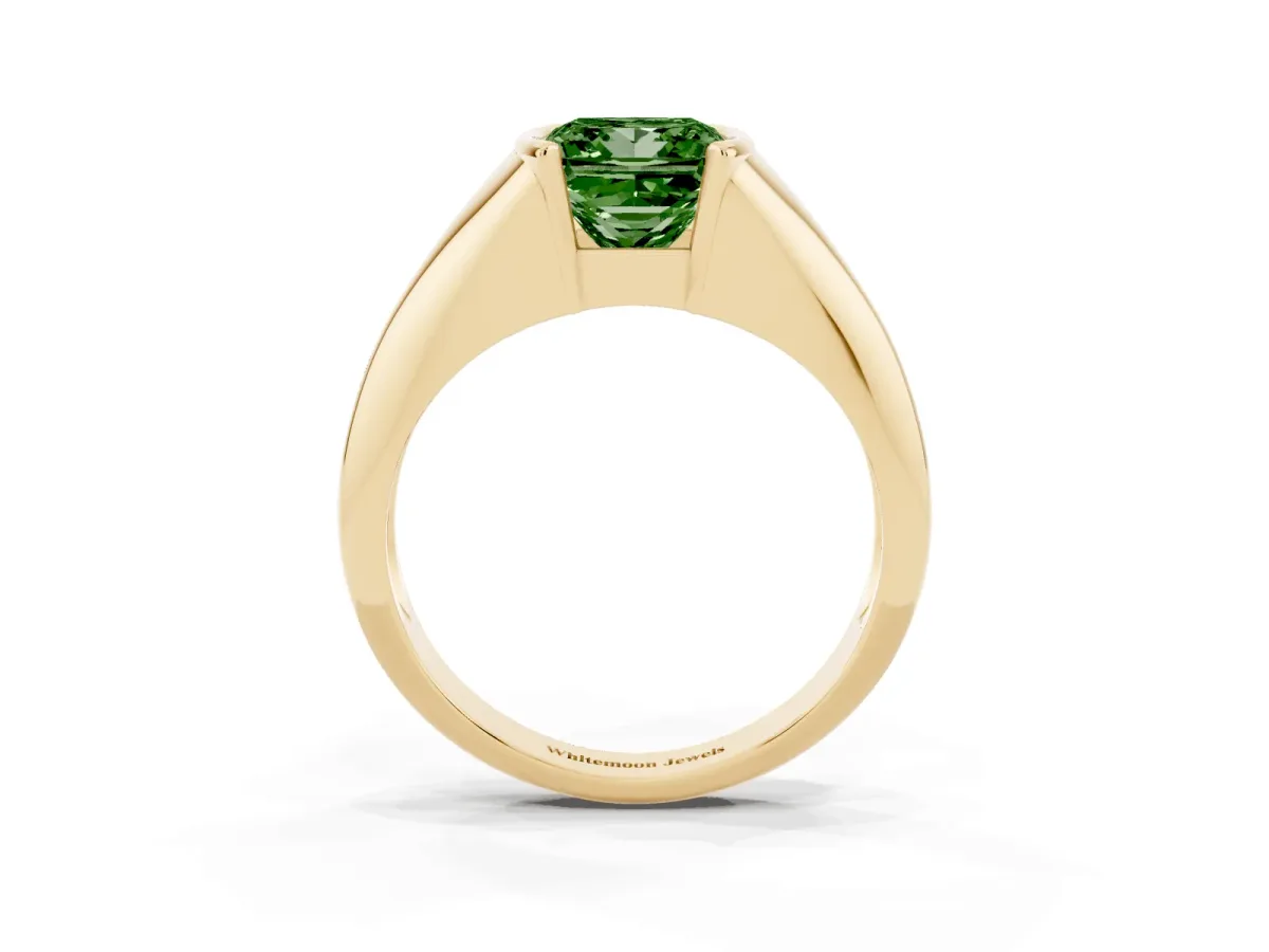 Fancy Green Princess Cut Solitaire Tension Set Diamond Ring Yellow gold