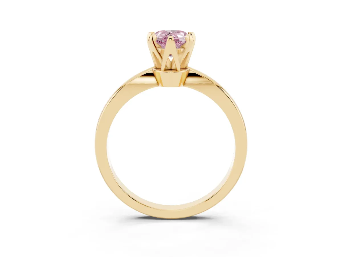 Fancy Pink Pear Cut Solitaire Engagement Ring with Six-Prong Setting and Tapered Band Yellow gold
