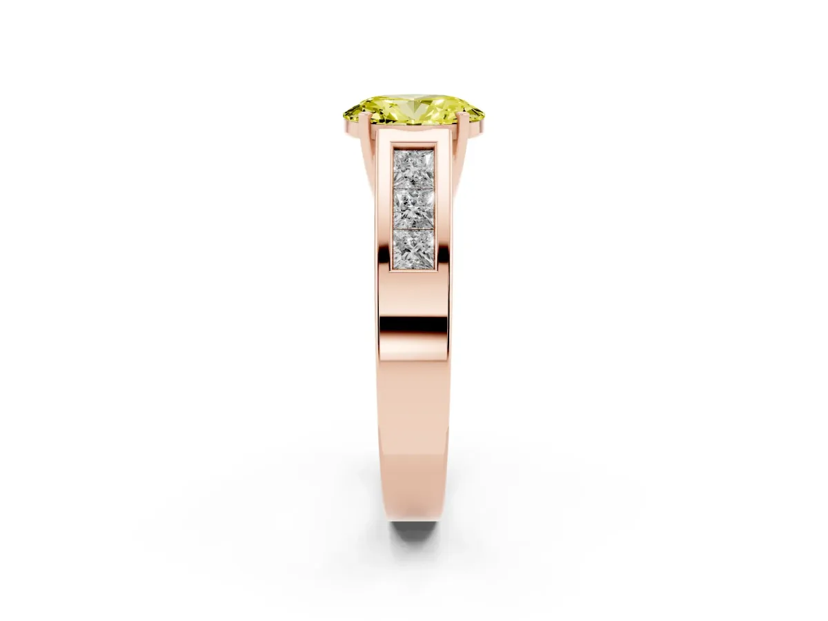 Fancy Yellow Oval Cut Cut Channel Set Solitaire Ring with Four-Prong Setting Rose gold