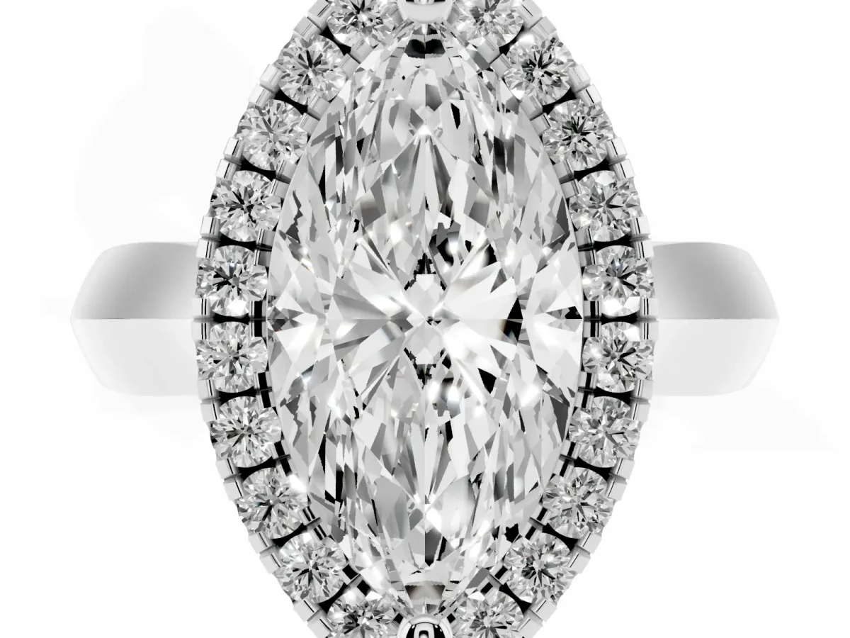 Marquise Cut Cut Halo Solitaire Engagement Ring with Square Band and Four-Prong Setting Silver