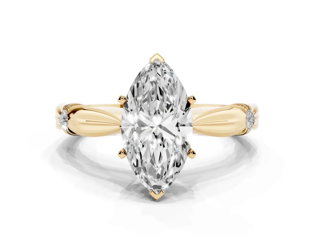 Marquise Cut Solitaire Diamond Twisted Band with Four-Prong Setting Yellow gold
