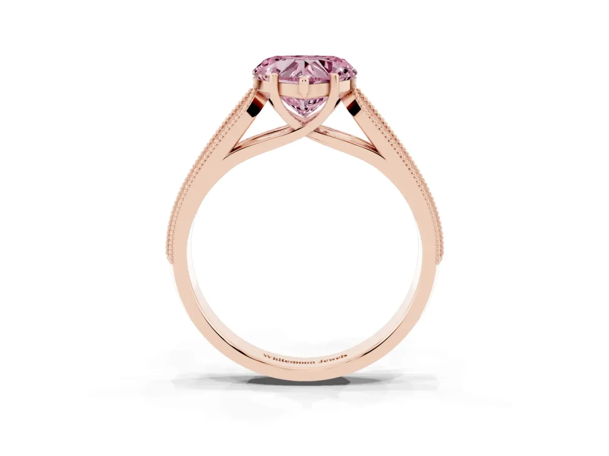 Fancy Pink Heart Cut Cut Pave Split Shank Engagement Ring with Four-Prong Setting Rose gold