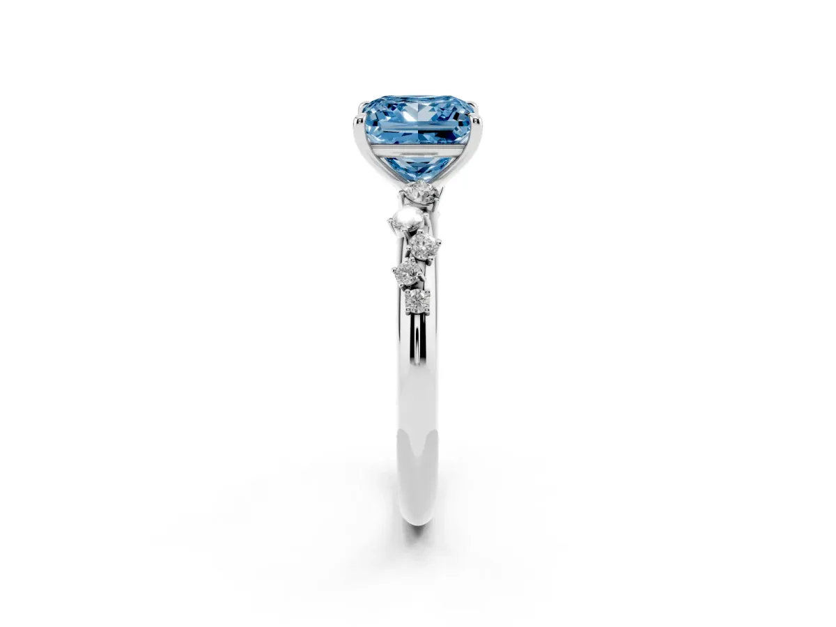 Fancy Blue Princess Cut Diamond Cluster Prong-Set Solitaire Ring Platinum