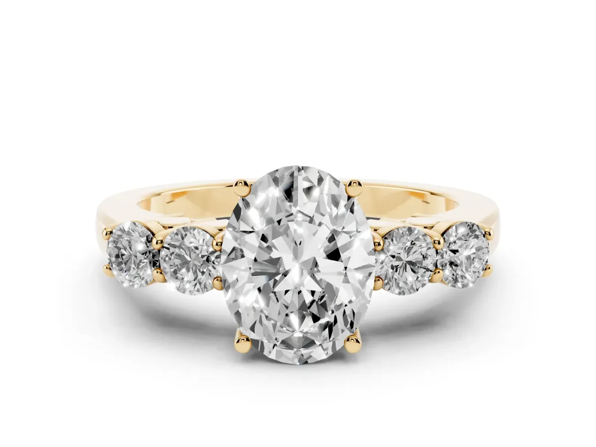 Oval Cut Cut Diamond Five-Stone Prong Set White Gold Ring Yellow gold