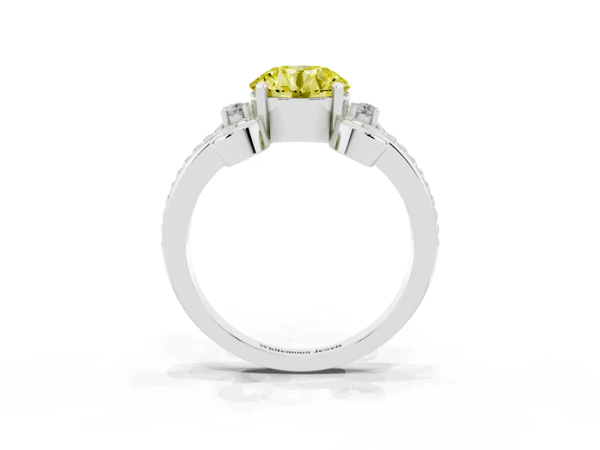 Fancy Yellow Round Cut Solitaire Twisted Band Scroll Prong Ring Silver