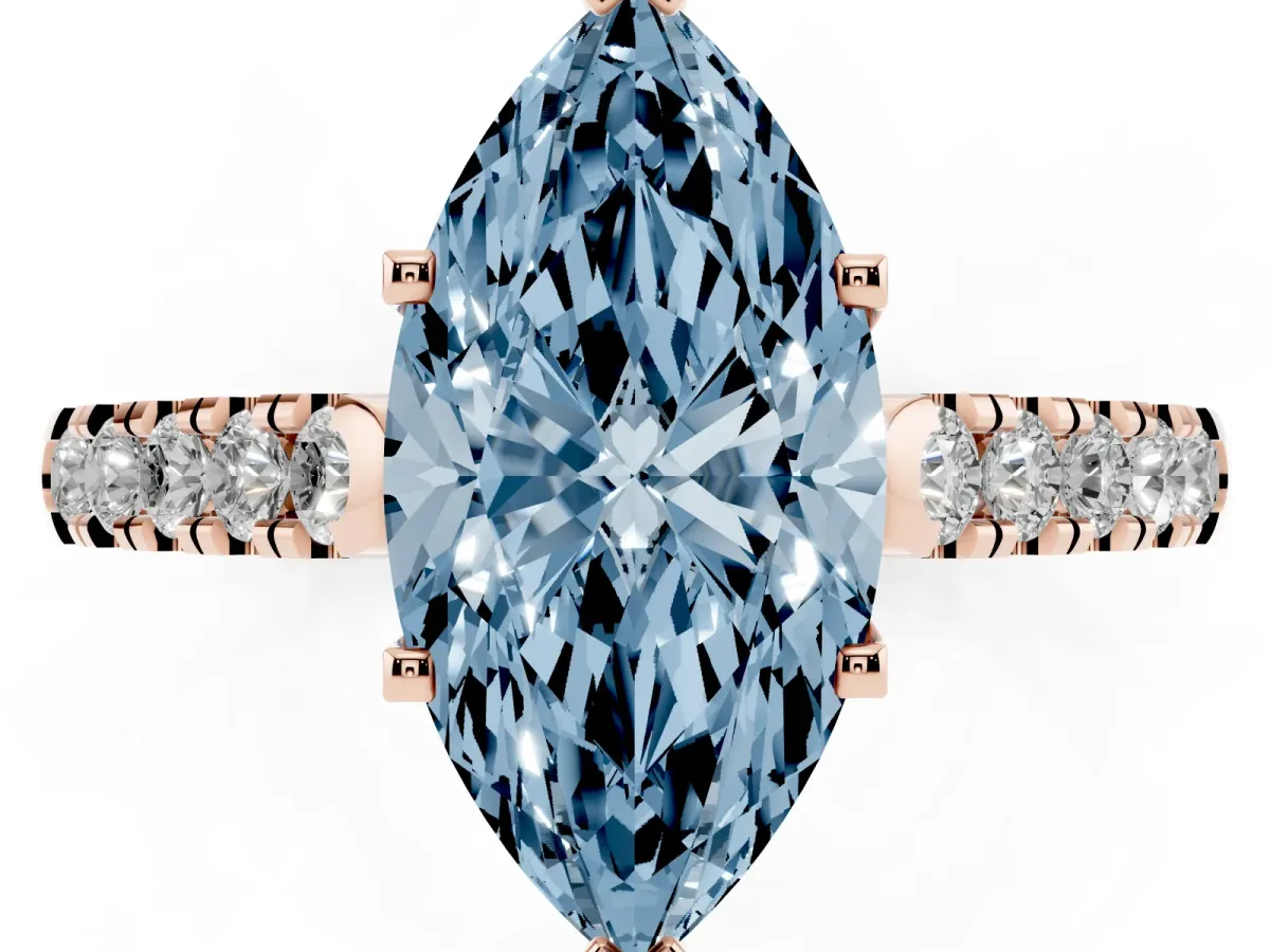 Fancy Blue Marquise Cut Diamond Pavé Band Solitaire Ring with Prong Setting Rose gold