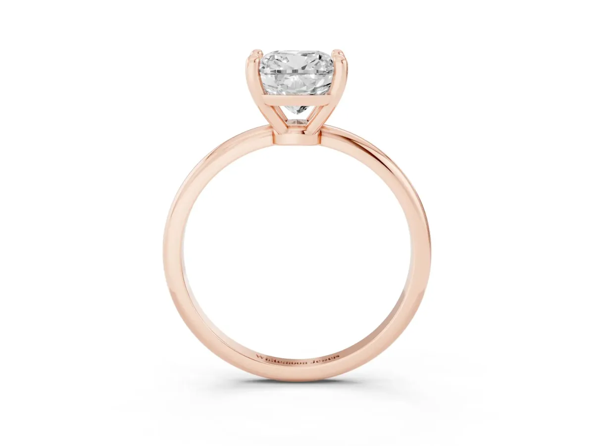 Cushion Cut Solitaire Diamond Ring with 4-Prong Setting on a Classic Band Rose gold