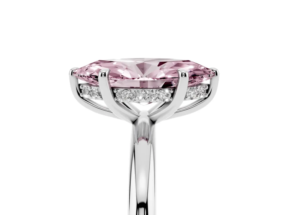Fancy Pink Marquise Cut Diamond Solitaire Ring with Thin Band and Four-Prong Setting Silver