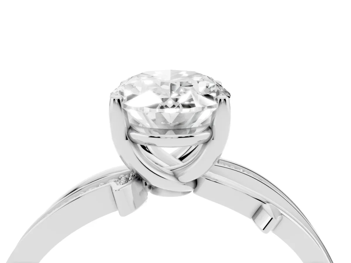 Oval Cut Solitaire Twist Band with Pavé Accents and Four-Prong Setting Silver
