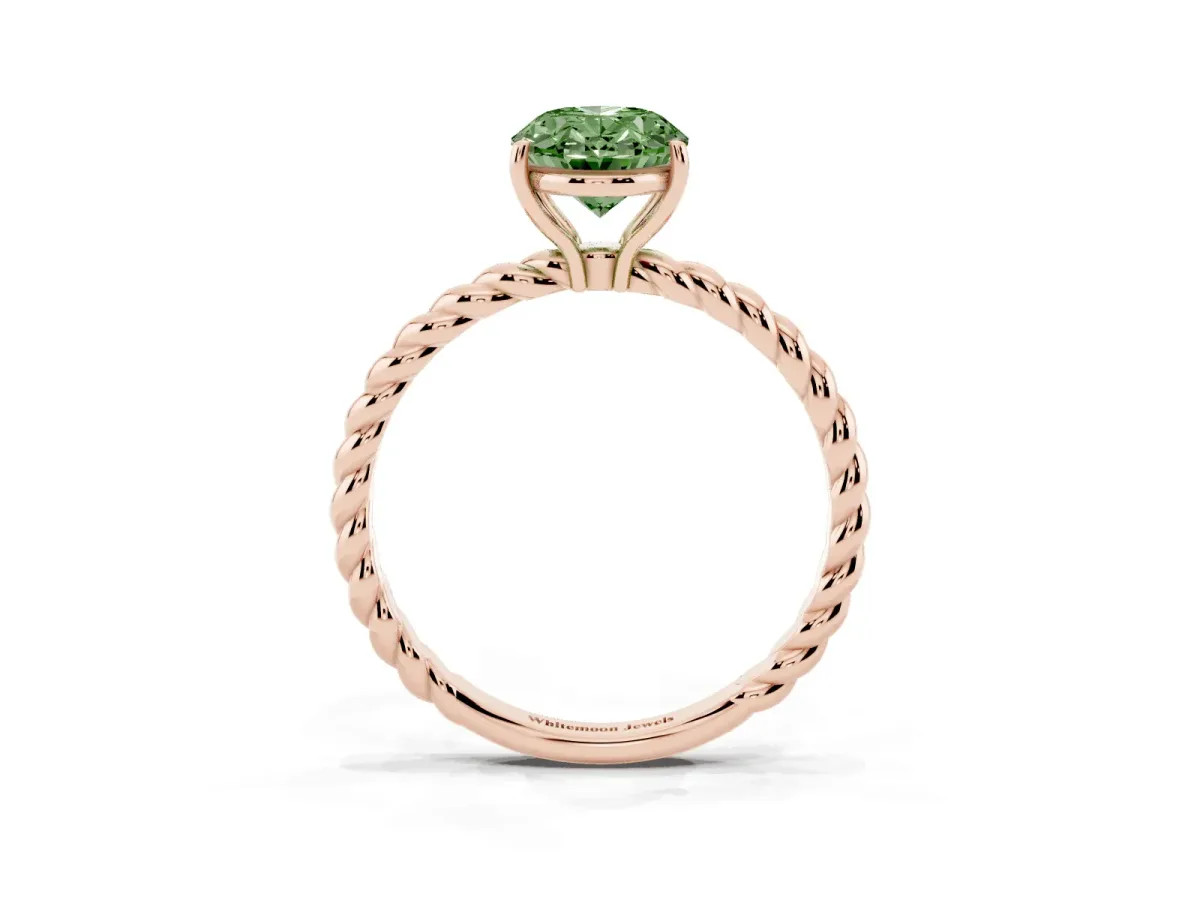 Fancy Green Oval Cut Solitaire Twist Band Ring with Four-Prong Setting Rose gold