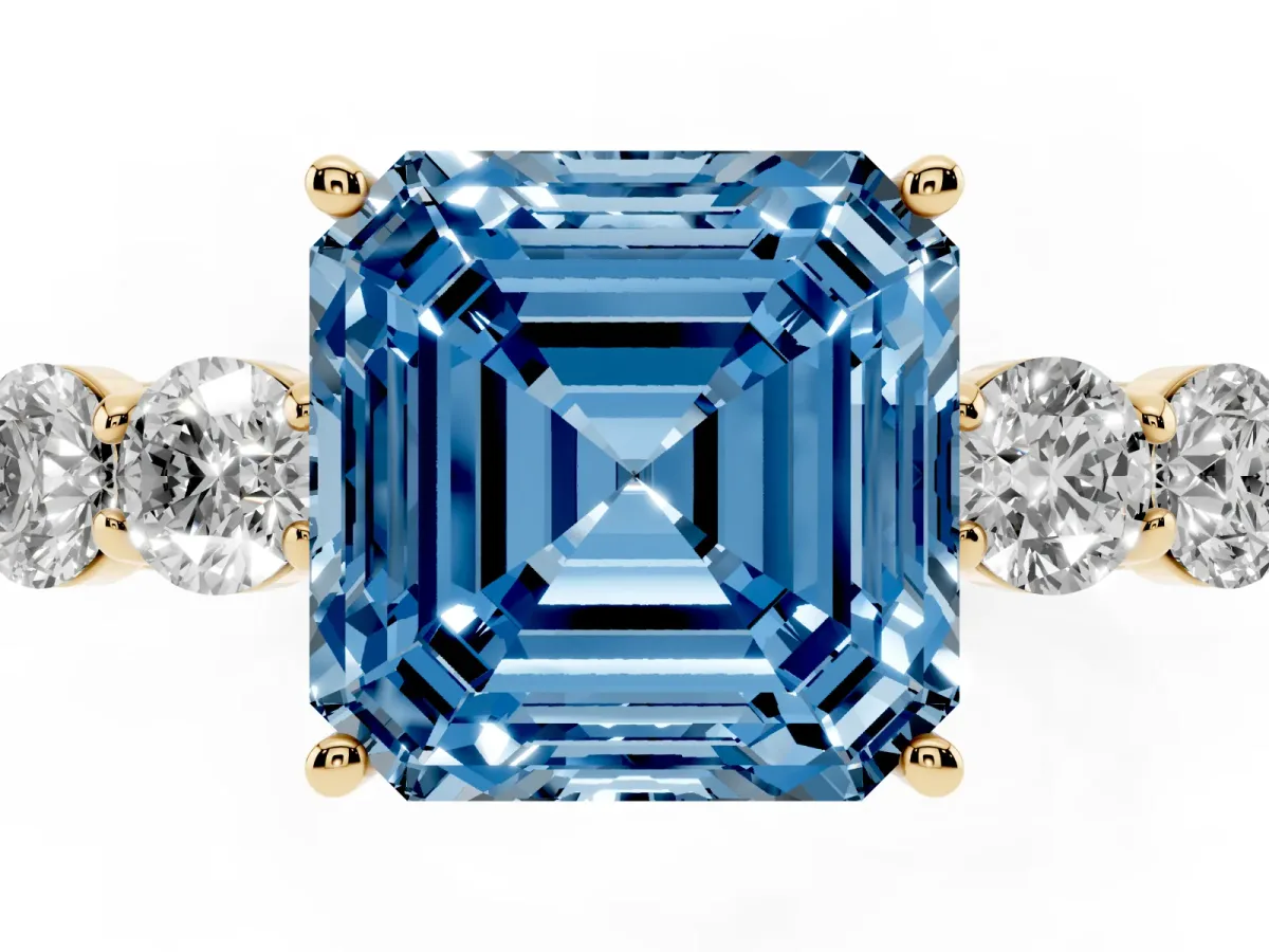 Fancy Blue Asscher Cut Cut Diamond Five-Stone Prong Set White Gold Ring Yellow gold