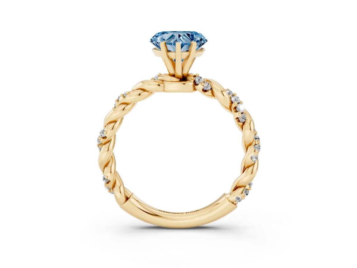 Fancy Blue Heart Cut Diamond Solitaire Ring with Twisted Band and Pavé Accents Yellow gold
