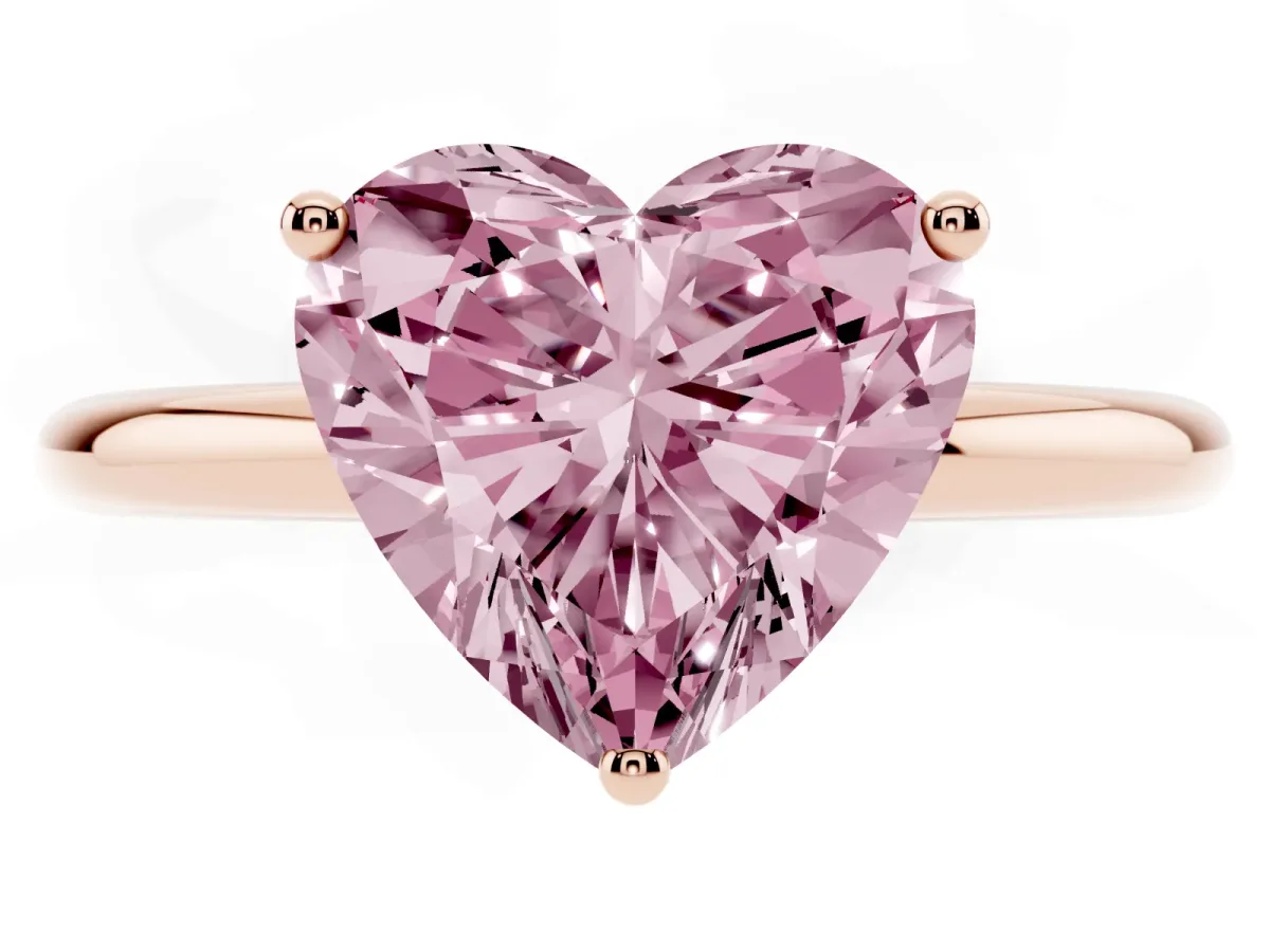 Fancy Pink Heart Cut Cut Solitaire Engagement Ring with Four-Prong Setting and Classic Band Rose gold