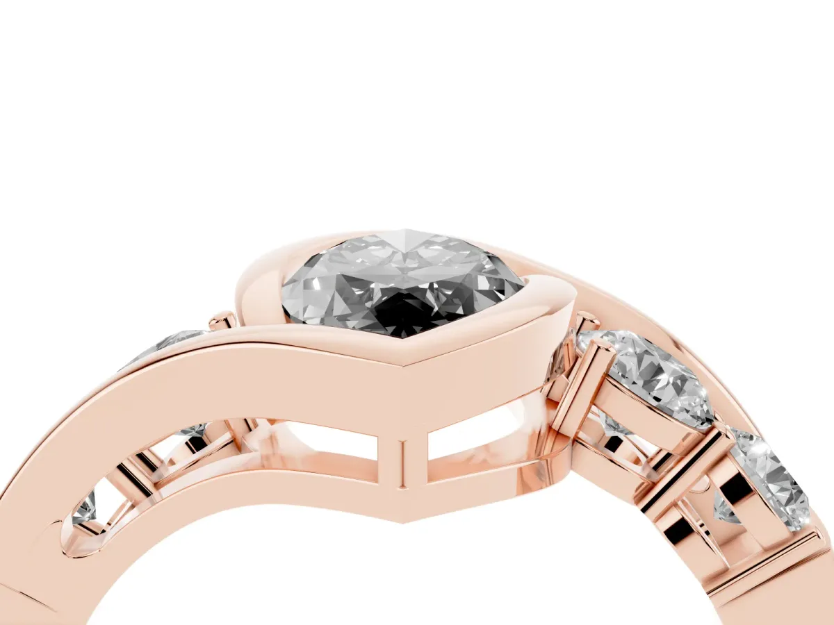 Fancy Black Bezel Set Marquise Cut Diamond Bypass Ring with Round Accents Rose gold