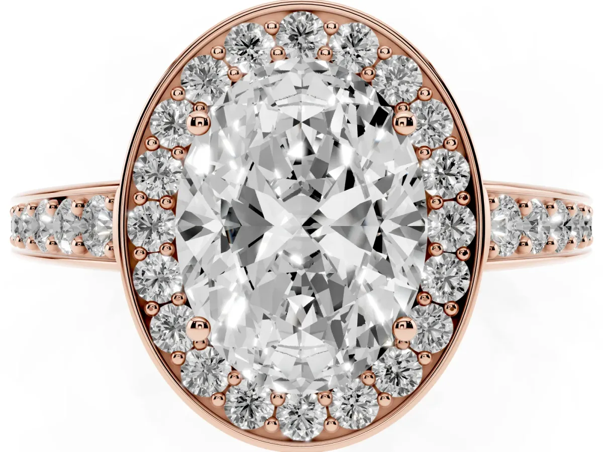 Oval Cut Halo Pavé Diamond Engagement Ring with Bezel Setting Rose gold