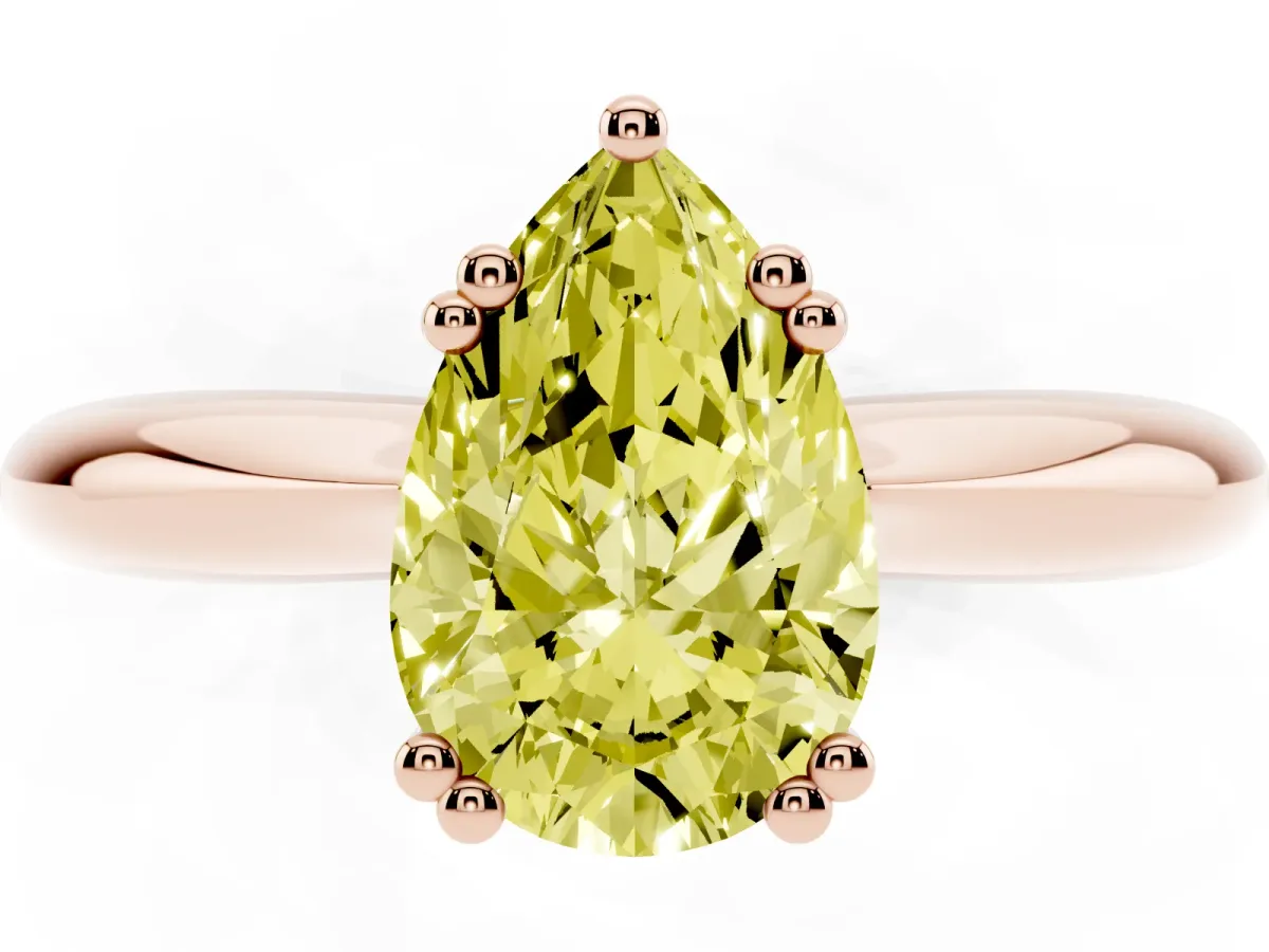 Fancy Yellow Pear Cut Cut Solitaire Engagement Ring with Tapered Band and Four-Prong Setting Rose gold