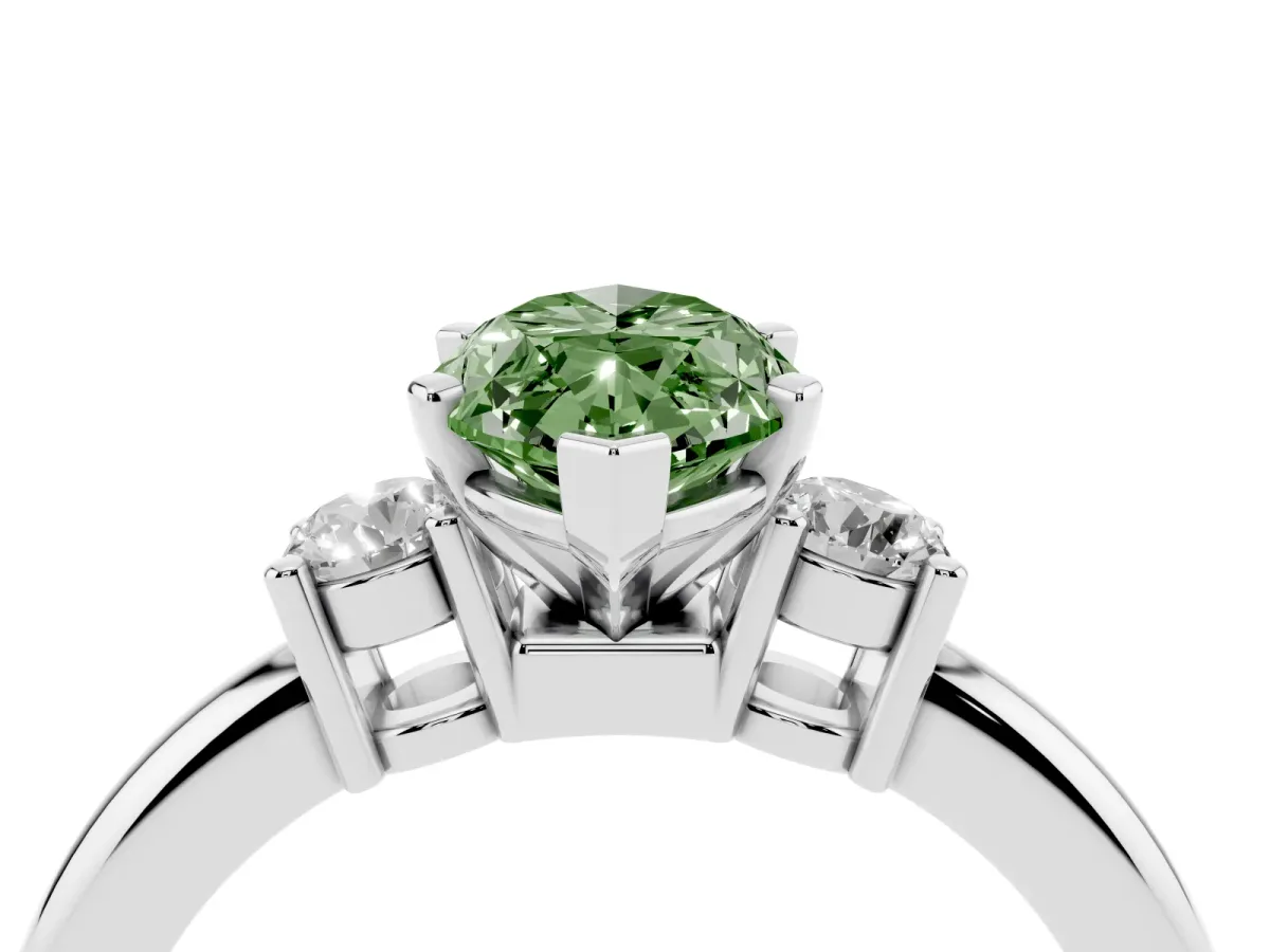 Fancy Green Three-Stone Marquise Cut Cut Diamond Solitaire with Prong Setting and Classic Band White gold