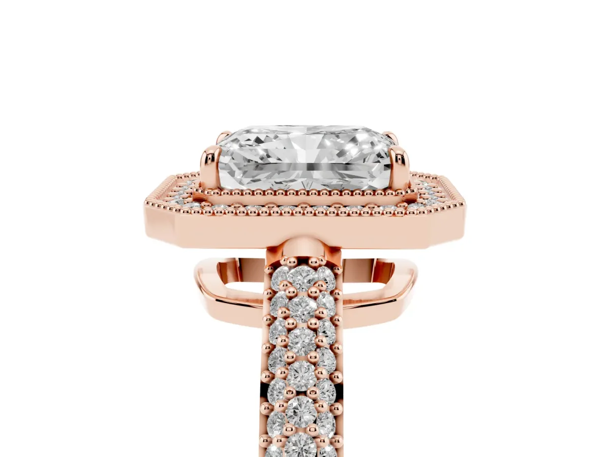 Radiant Cut Cut Halo Diamond Pave Band with Four-Prong Setting Rose gold