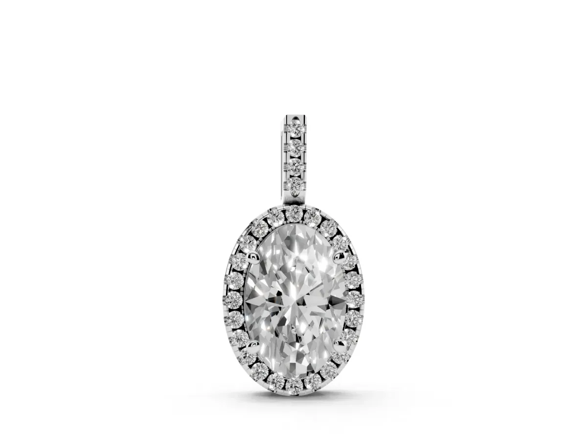 Oval Halo Diamond Pendant with Prong Setting Silver