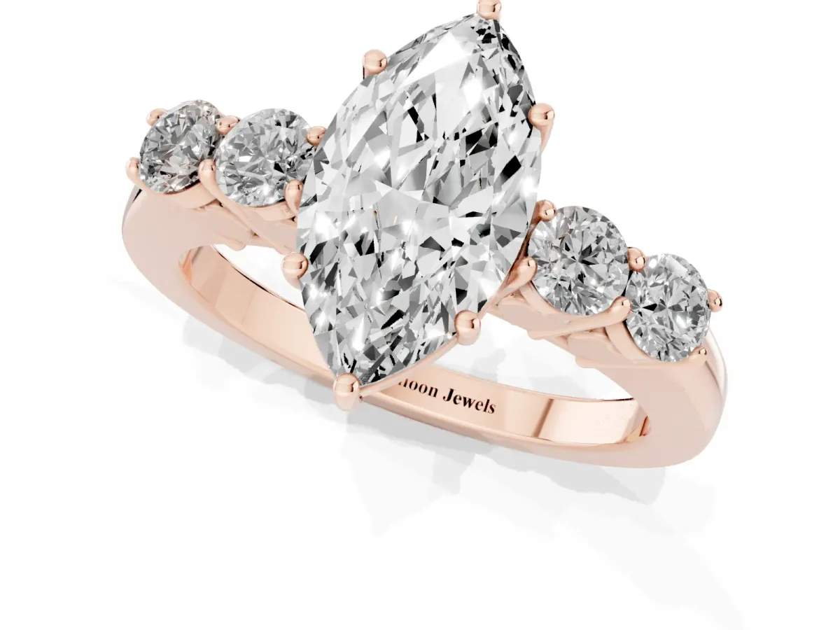Marquise Cut Cut Diamond Five-Stone Prong Set White Gold Ring Rose gold