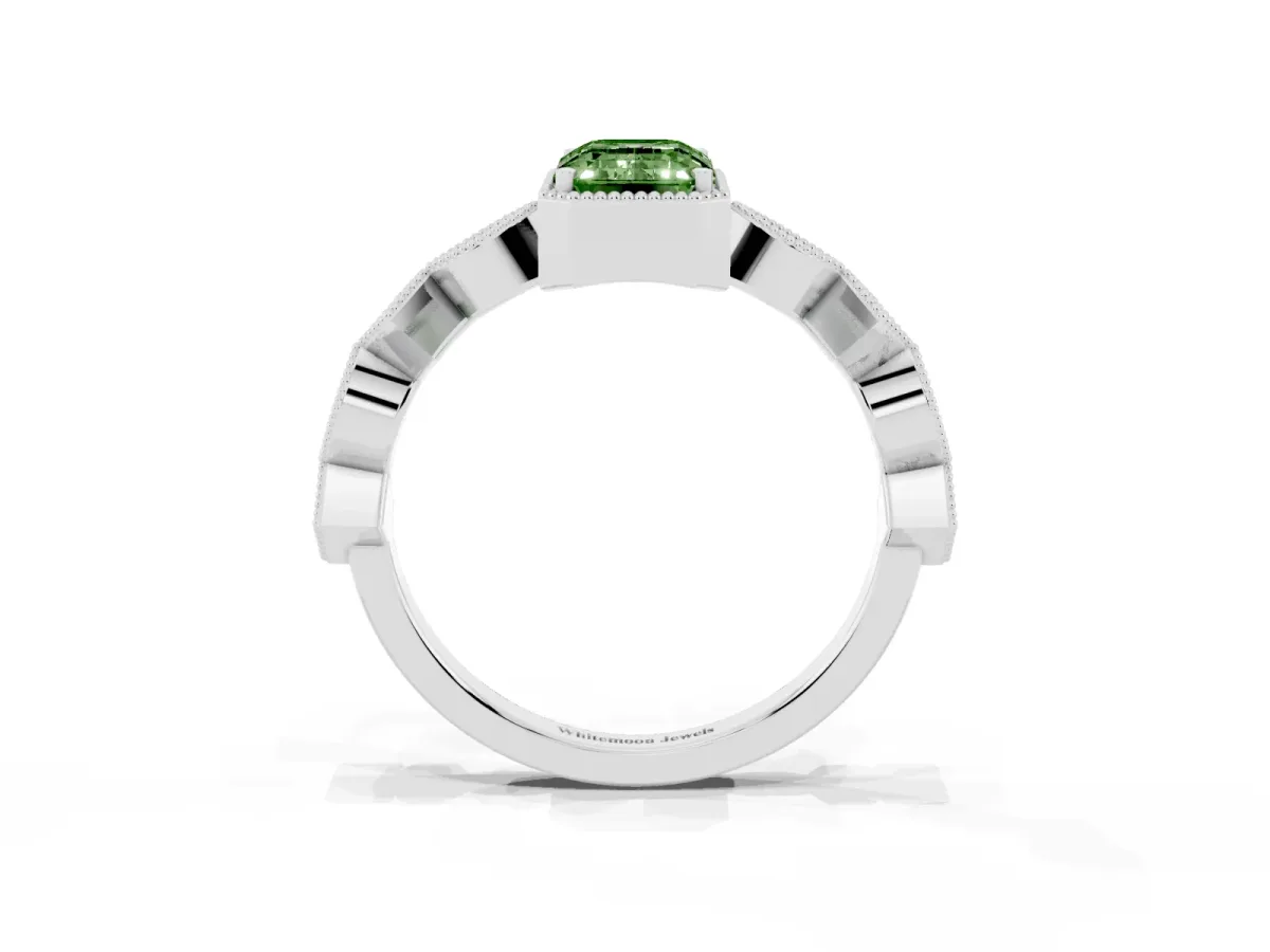 Fancy Green Emerald Cut Milgrain Marquise Diamond Twist Band Ring Silver