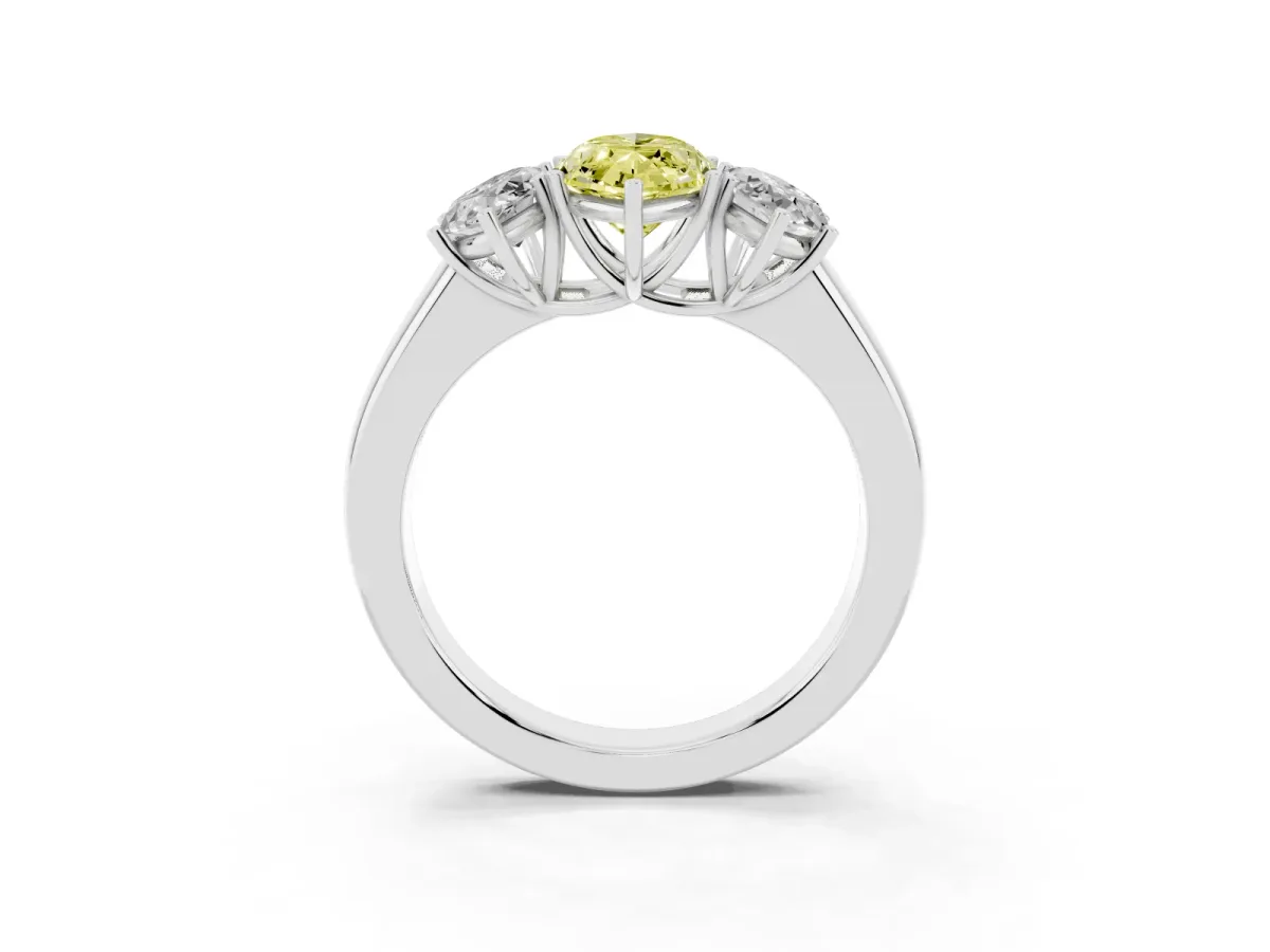 Fancy Yellow Three-Stone Marquise Cut Cut Diamond Ring with Prong Setting and Classic Band Silver