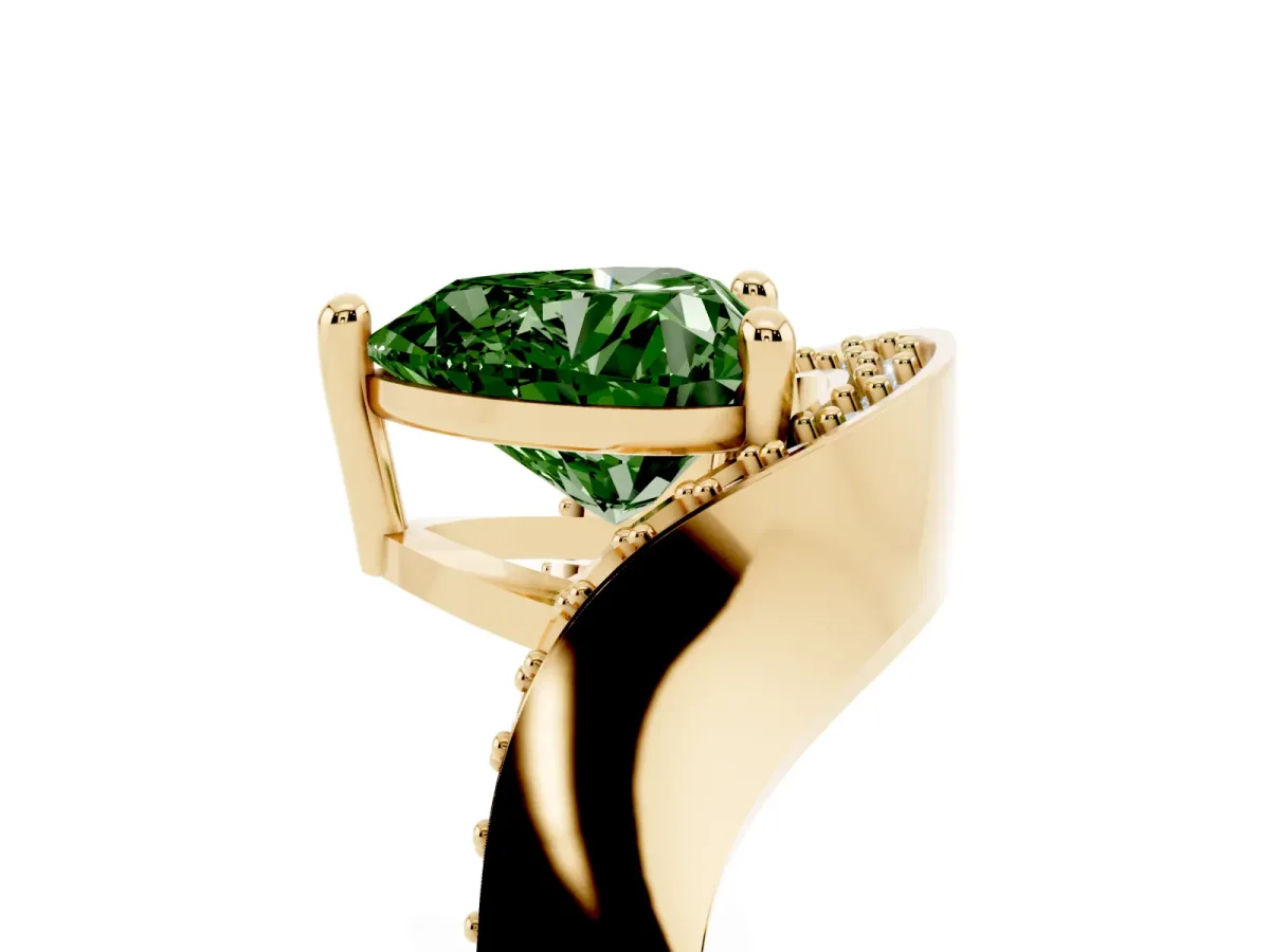 Fancy Green Heart Cut Solitaire Diamond Engagement Ring with Pave Band and Four-Prong Setting Yellow gold