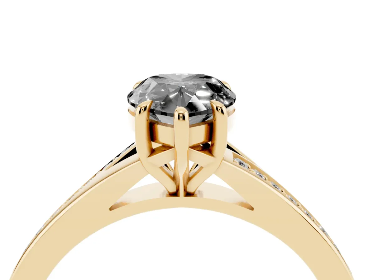 Fancy Black Pear Cut Diamond Solitaire Ring with Pavé Band and Prong Setting Yellow gold