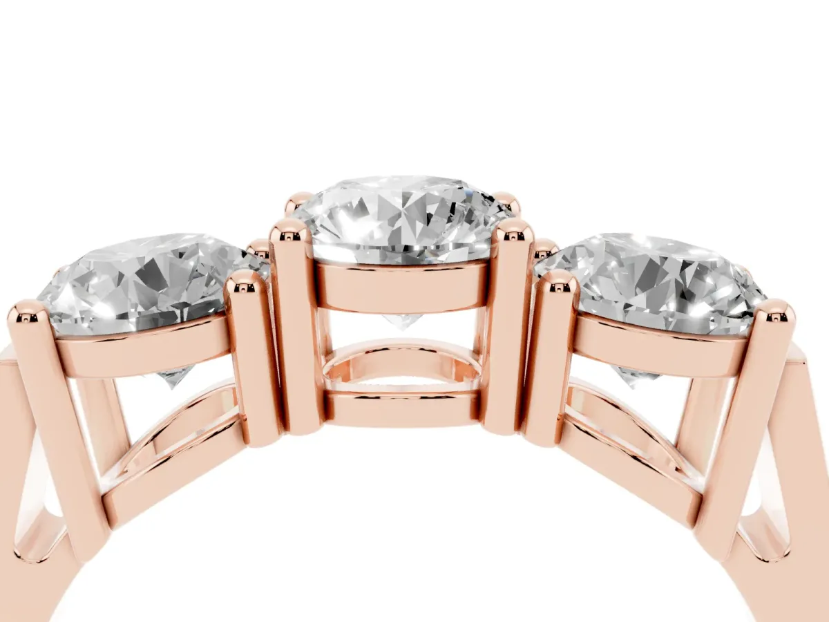 Three-Stone Round Cut Diamond Channel Band with Prong Setting Rose gold